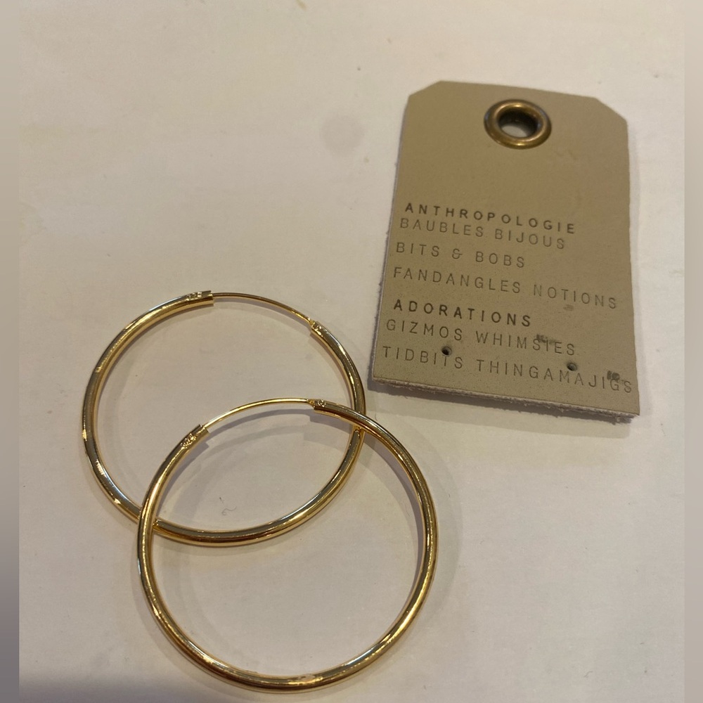 Anthropologie X Brook & York Classic Vermeil Endless thin gold Hoops 925 silver